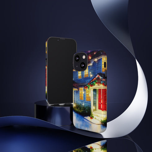 Festive Christmas Decorations on a Row of Townhomes - Impact Resistant Phone Case